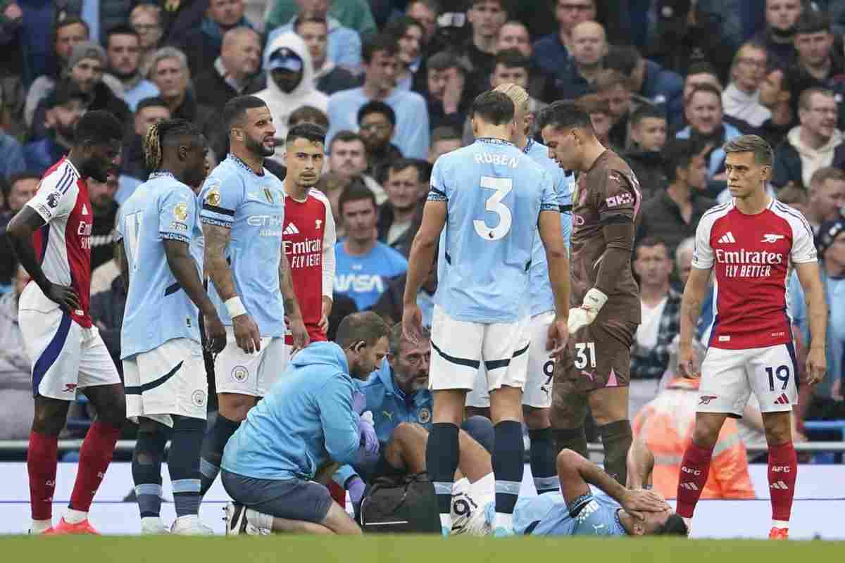 Infortunio Rodri, esce in lacrime da Manchester City-Arsenal